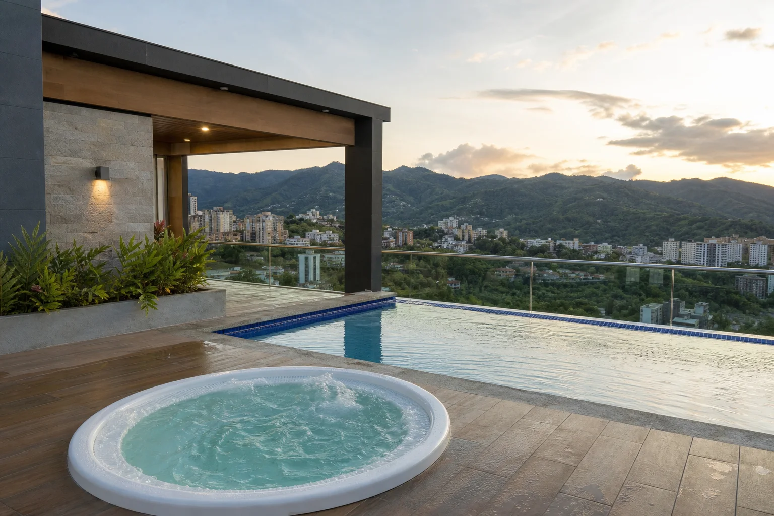 Apartamento turístico en Armenia, Quindío, con piscina y zona de jacuzzi para una estadía de descanso.