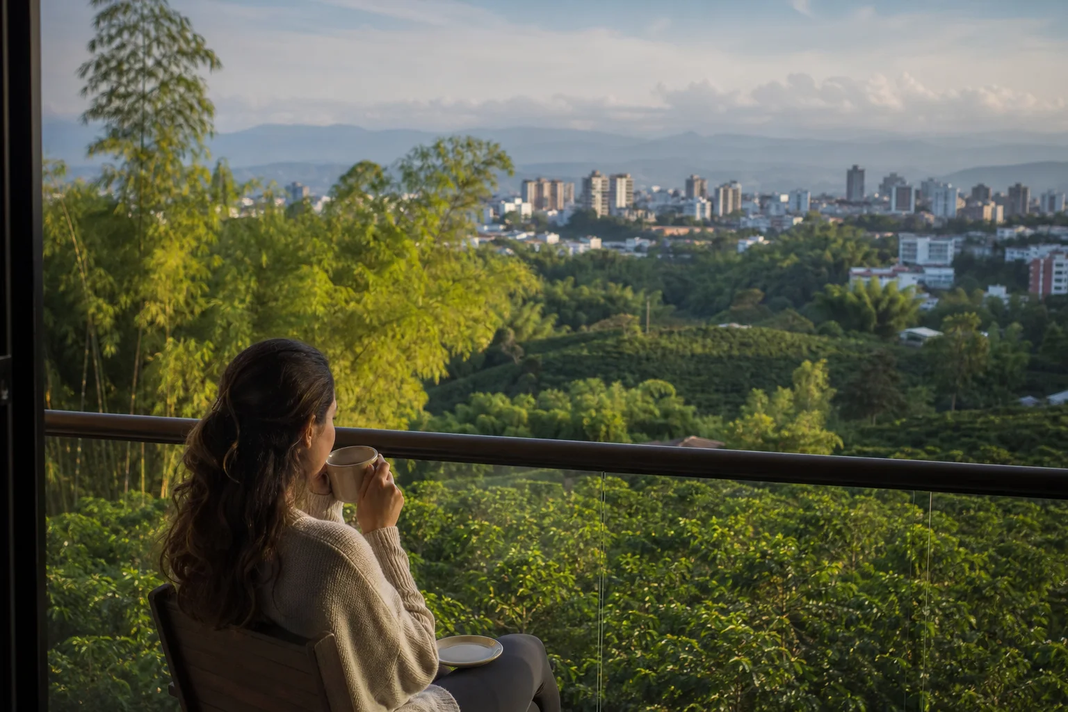 Vista urbana de Armenia, Quindío con ambiente cafetera y montañas al fondo