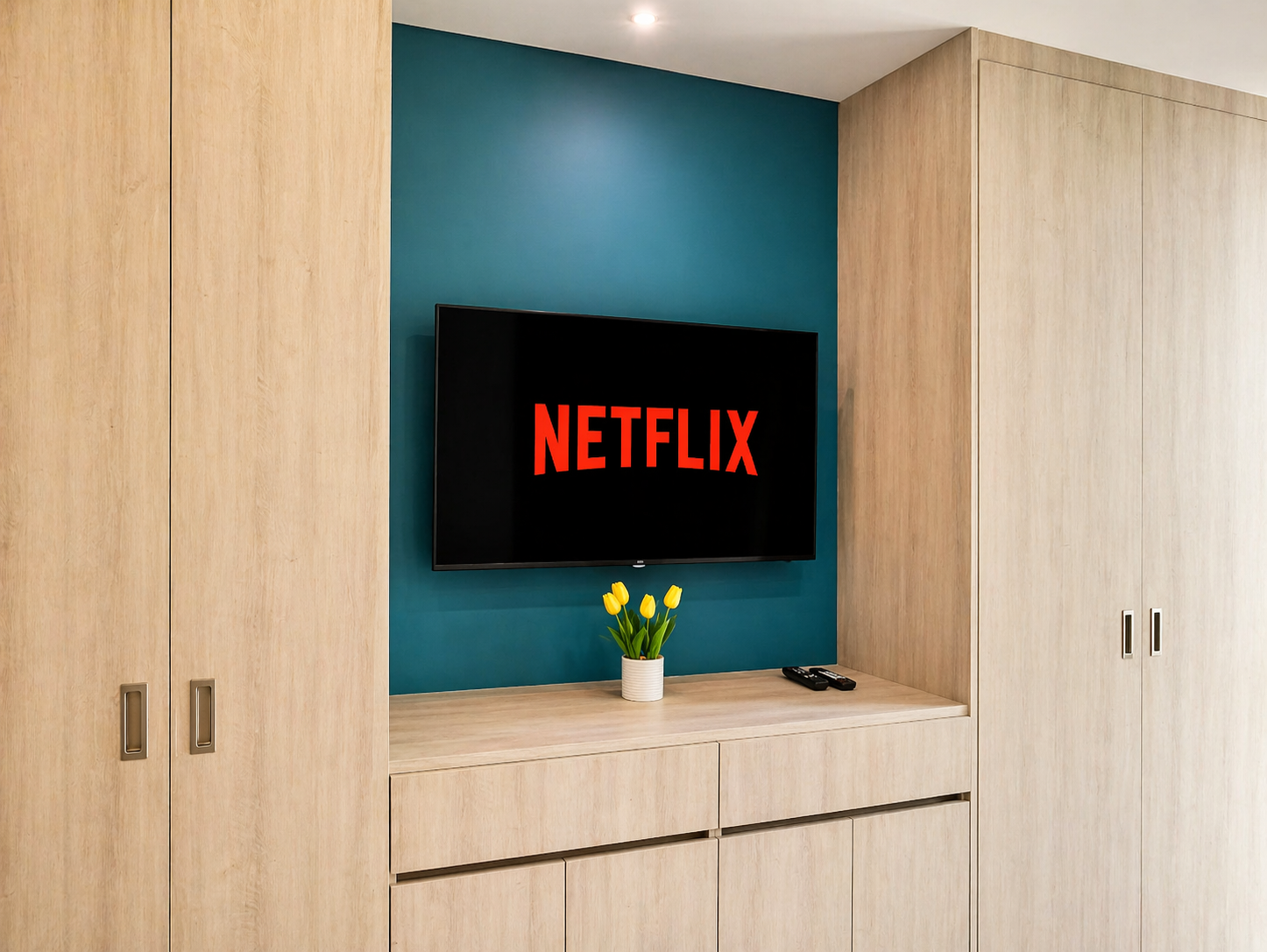 Habitación moderna con Smart TV y Netflix