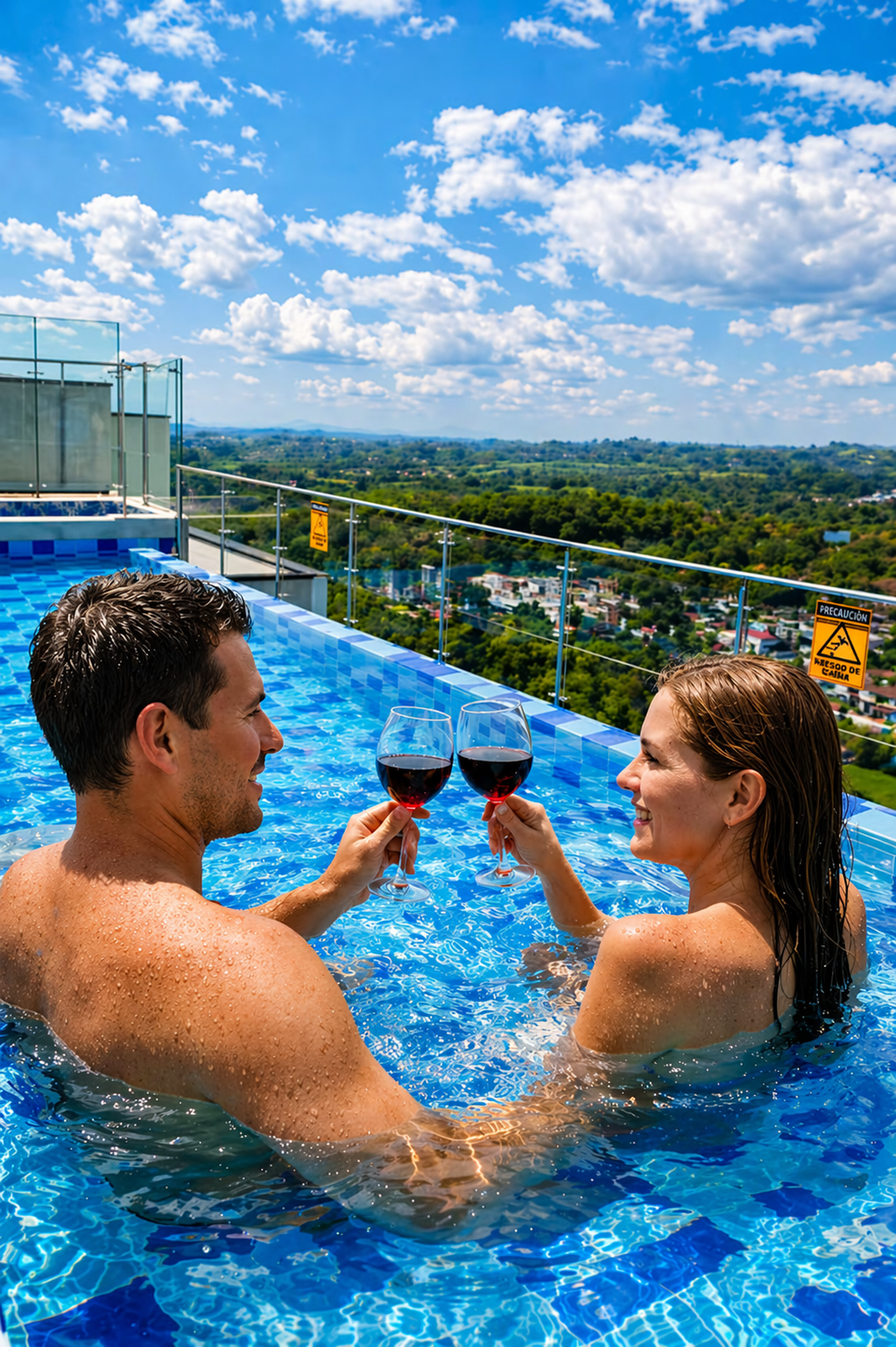 Piscina y jacuzzi en terraza con vista panorámica 🌄